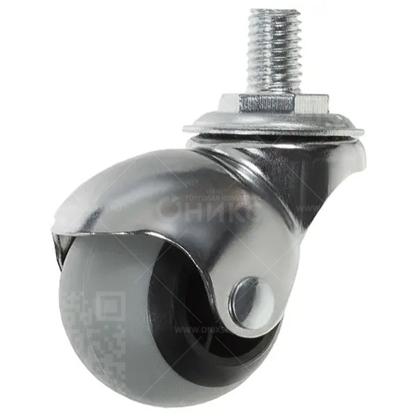 Колесо мебельное d 50 шарик поворотное с болтом М10 серая резина  5006050М г\п 30 кг