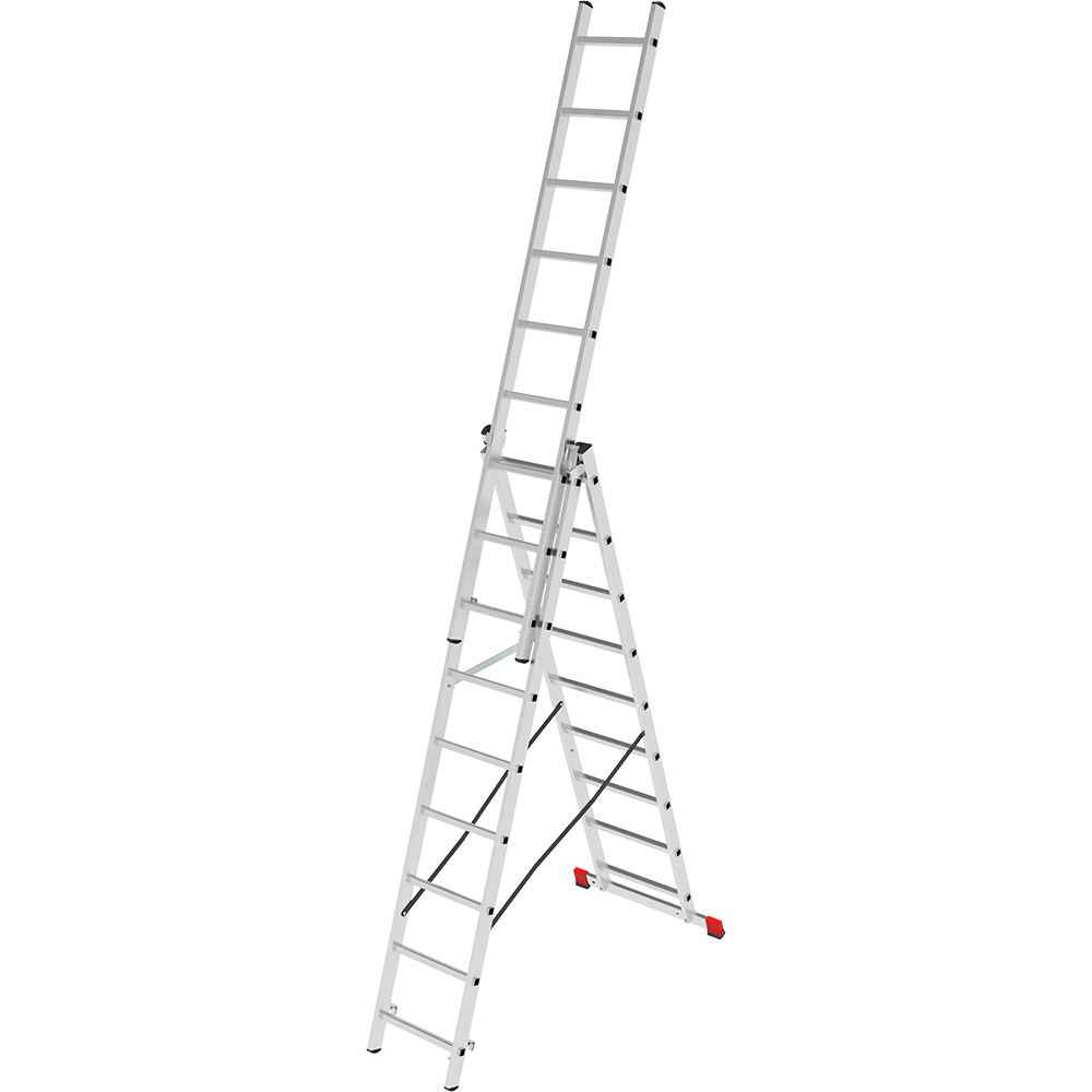 Лестница трехсекционная 3x9 ступеней, NV2230, 5,51м. алюминиевая