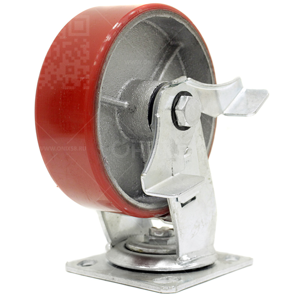 Колесная опора d150 поворотное с тормозом, чугун. обод, полиуретан SCPB 63 г\п 360 кг (8)