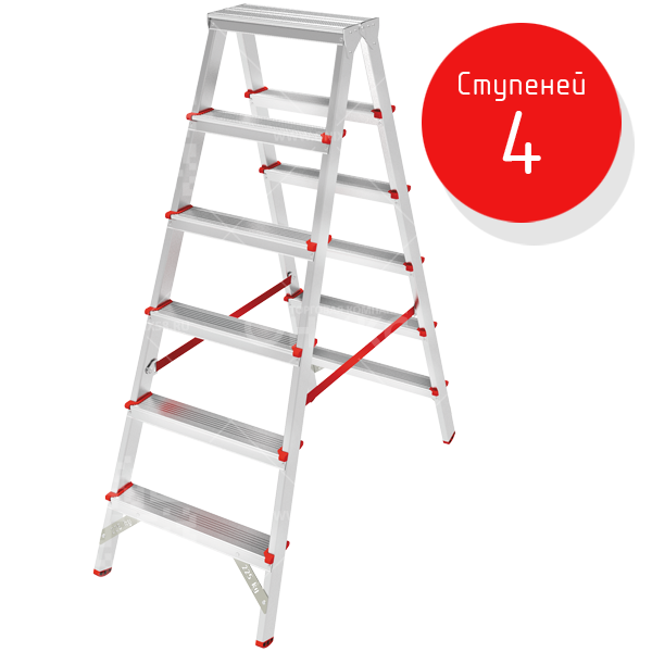Стремянка двухст. 4 ступени NV3120 до 225кг. Новая высота, алюмин. 