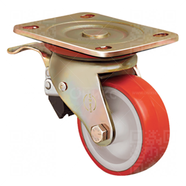 Колесная опора d125 поворотная с тормозом, полиуретан. обод нейлон ED01 ZBР 125F (Турция) г\п 300 кг