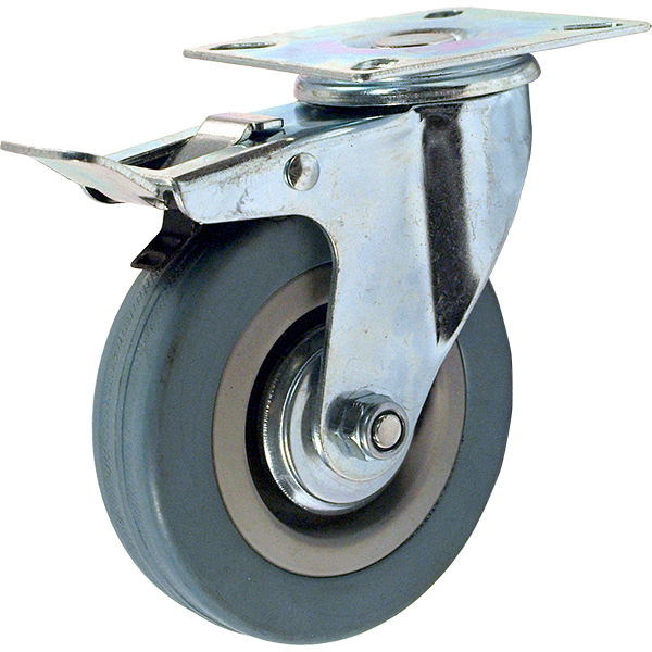 Колесная опора d125 поворотная с тормозом SCgb 55 серая резина г\п 100 кг (24)