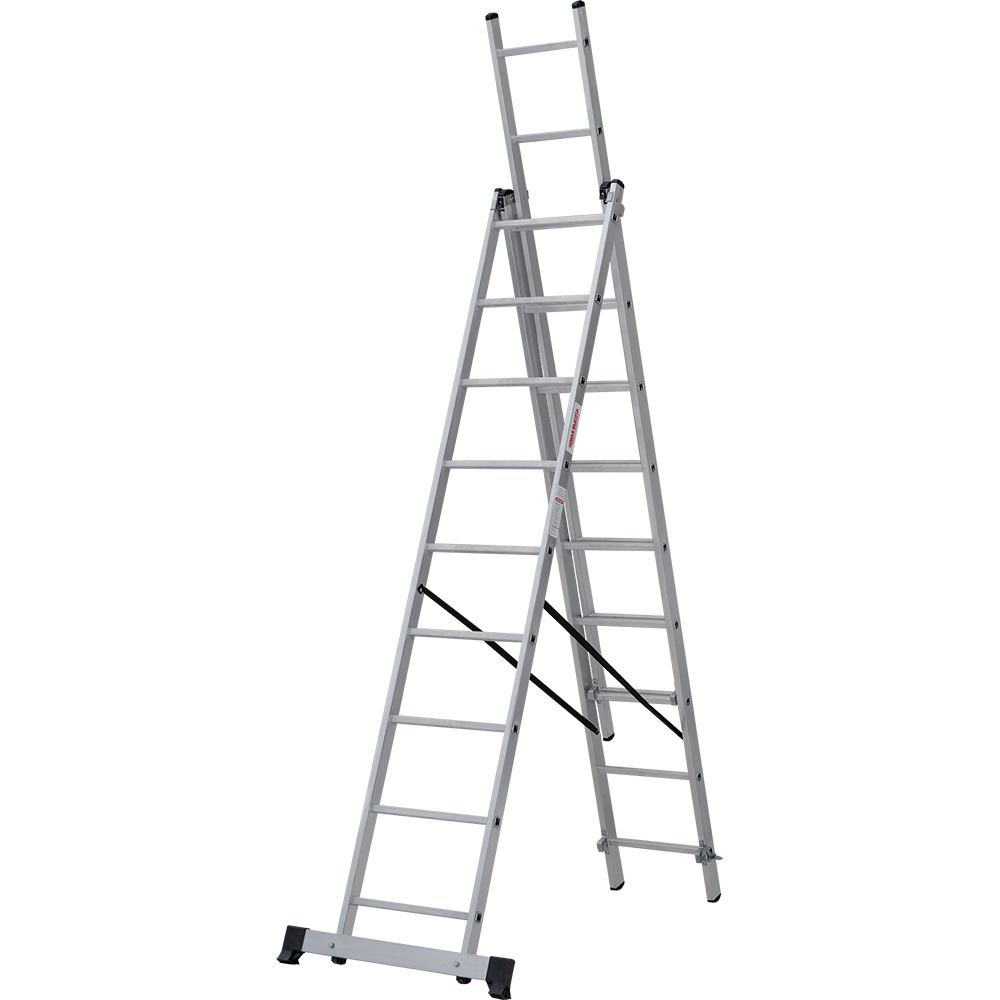 Лестница трехсекционная 3x9 ступеней, NV1230, 5,52м. алюминиевая