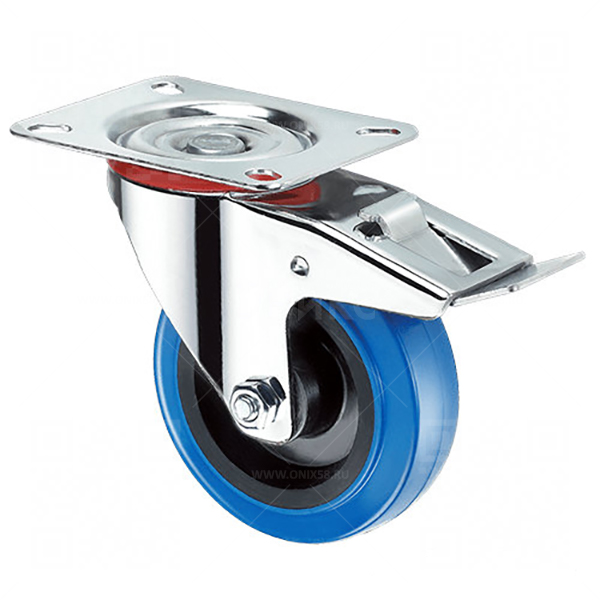 Колесная опора d125 поворотная с тормозом SRCLb 55 синяя резина г\п 185 кг (28)