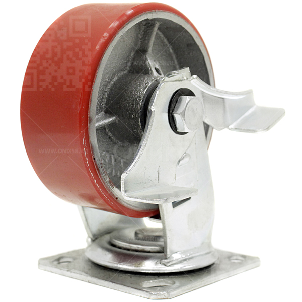 Колесная опора d125 поворотное с тормозом, чугун. обод, полиуретан SCPB 55 г\п 280 кг (10)