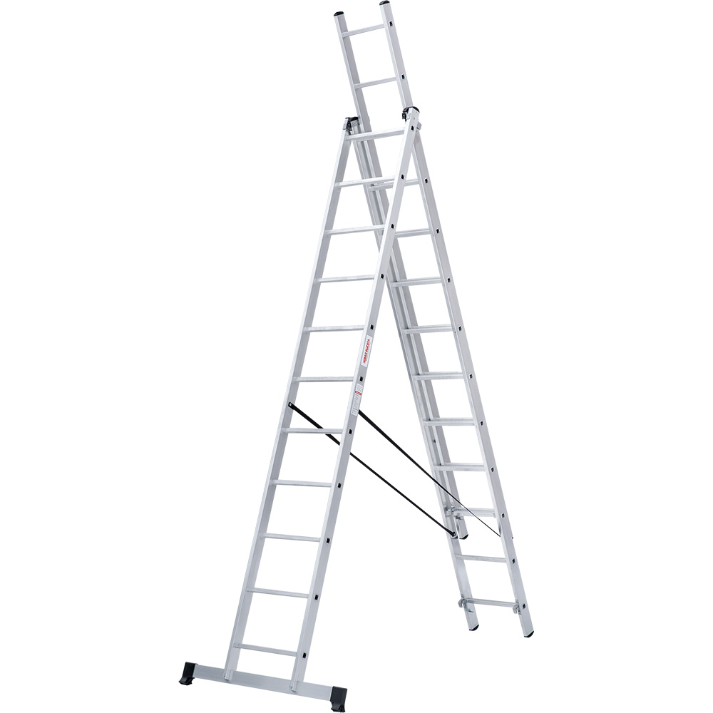 Лестница трехсекционная 3x11 ступеней, NV1230, 7,09м. алюминиевая