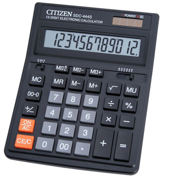 Калькулятор настольный Citizen SDC-444S, 12 разр., двойное питание, 153*199*31мм, черный SDC-444S