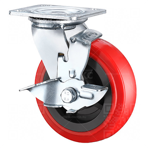 Колесная опора d160 поворотное с тормозом, нейлон. обод, полиуретан SCpnb 63 г\п 480 кг (8)