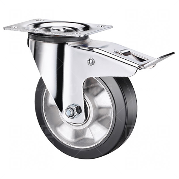 Колесная опора d200 поворотное с тормозом, алюмин. обод, резина SCDLb 80 HEAVY г\п 500 кг (8)