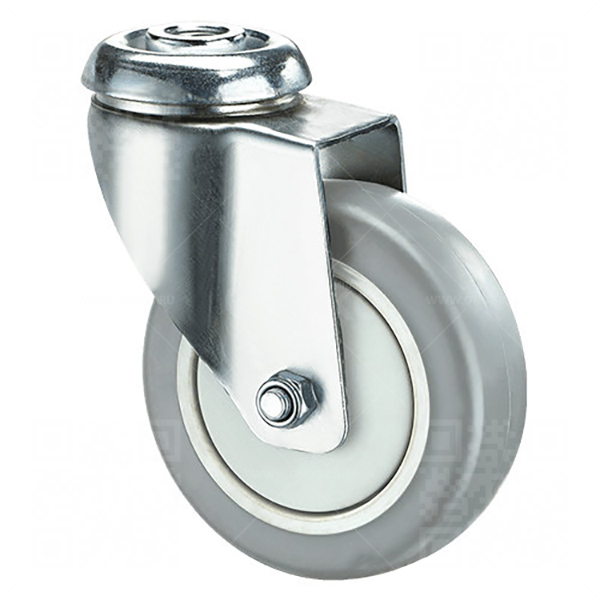 Колесная опора d125 крепление под болт TPR 55 серая резина полипр. обод, г\п 140 кг