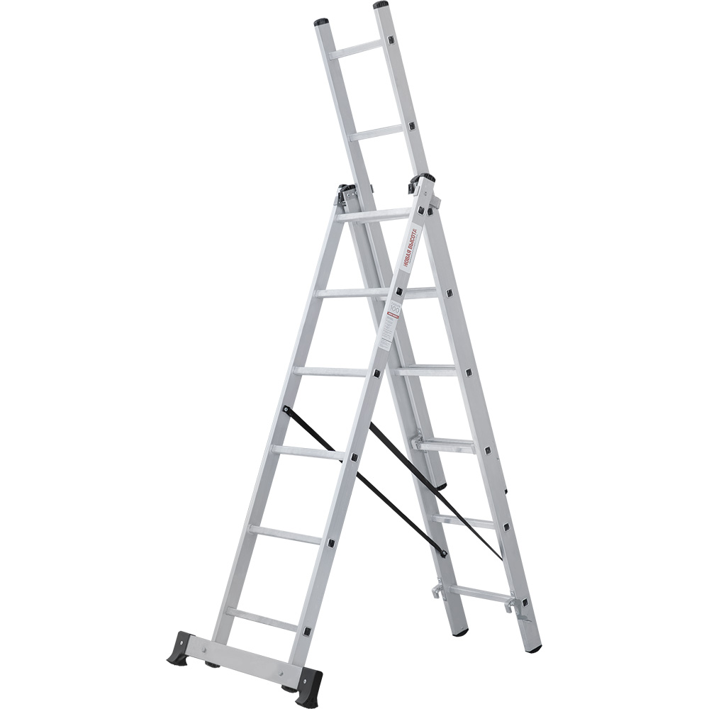 Лестница трехсекционная 3x6 ступеней, NV1230, 3,70м. алюминиевая
