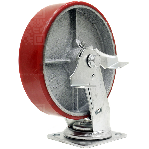 Колесная опора d200 поворотное с тормозом, чугун. обод, полиуретан SCPB 80 г\п 460 кг (6)