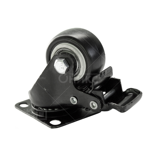 Колесная опора d40 поворотная с тормозом SCgb(М) 40мм черная резина г\п 35 кг. 4054040